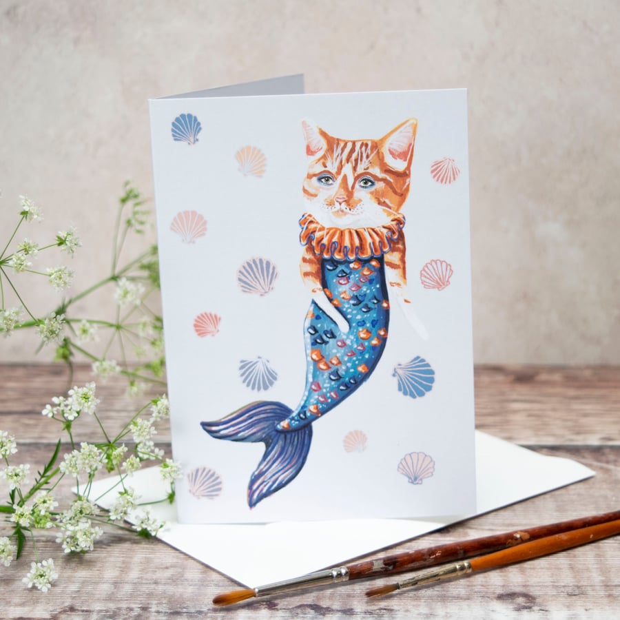 A6 greeting note card. Louie the cat fish nautical card for any occasion