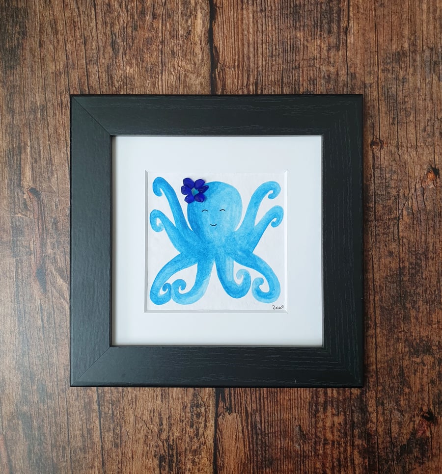 Sea glass and watercolour octopus "OPHELIA"