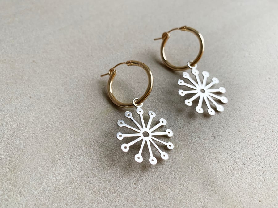 Dandelion Charm Hoop Earrings