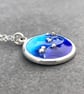 Enamel Pendant, blue enamel pendant, round blue pendant, silver bubbles pendant, - Image 4
