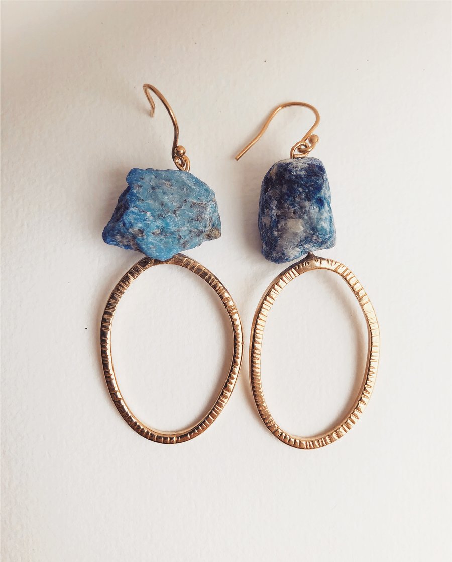 Lapis Lazuli Textured Oval Hoops