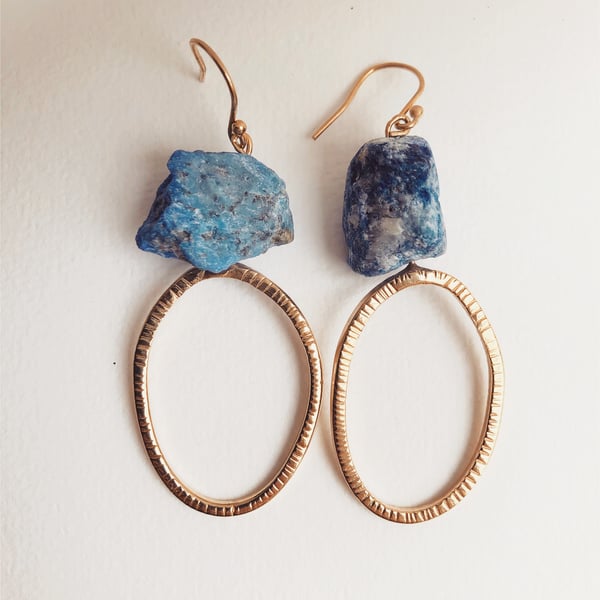 Lapis Lazuli Textured Oval Hoops