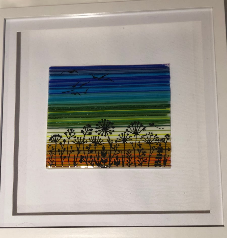 Abstract fused glass meadow landscape