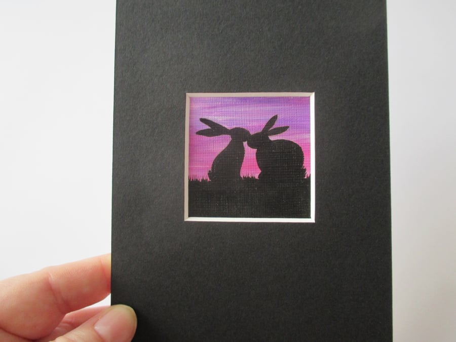 Bunny Rabbit Mini Miniature Original Painting Silhouette Affordable Art Picture 