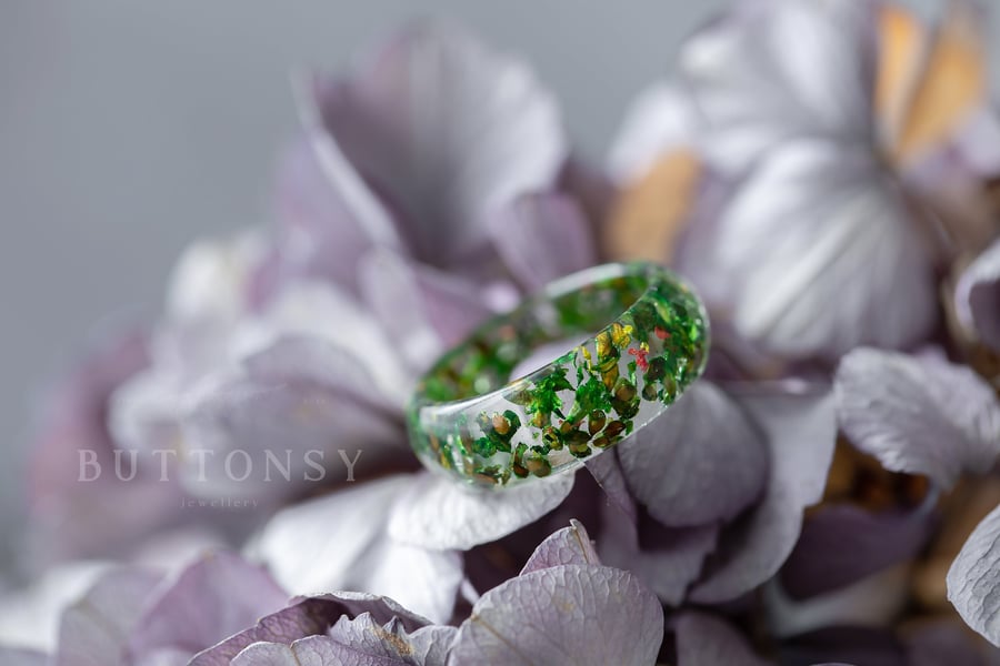 Four Seasons Summer Ring Real Flower Ring Botanical Jewellery Pressed Flower Rin
