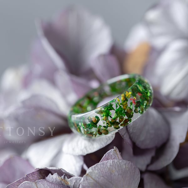 Four Seasons Summer Ring Real Flower Ring Botanical Jewellery Pressed Flower Rin