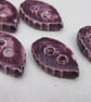 5 Small Leaf Shaped Aubergine Purple Ceramic Buttons - Image 2