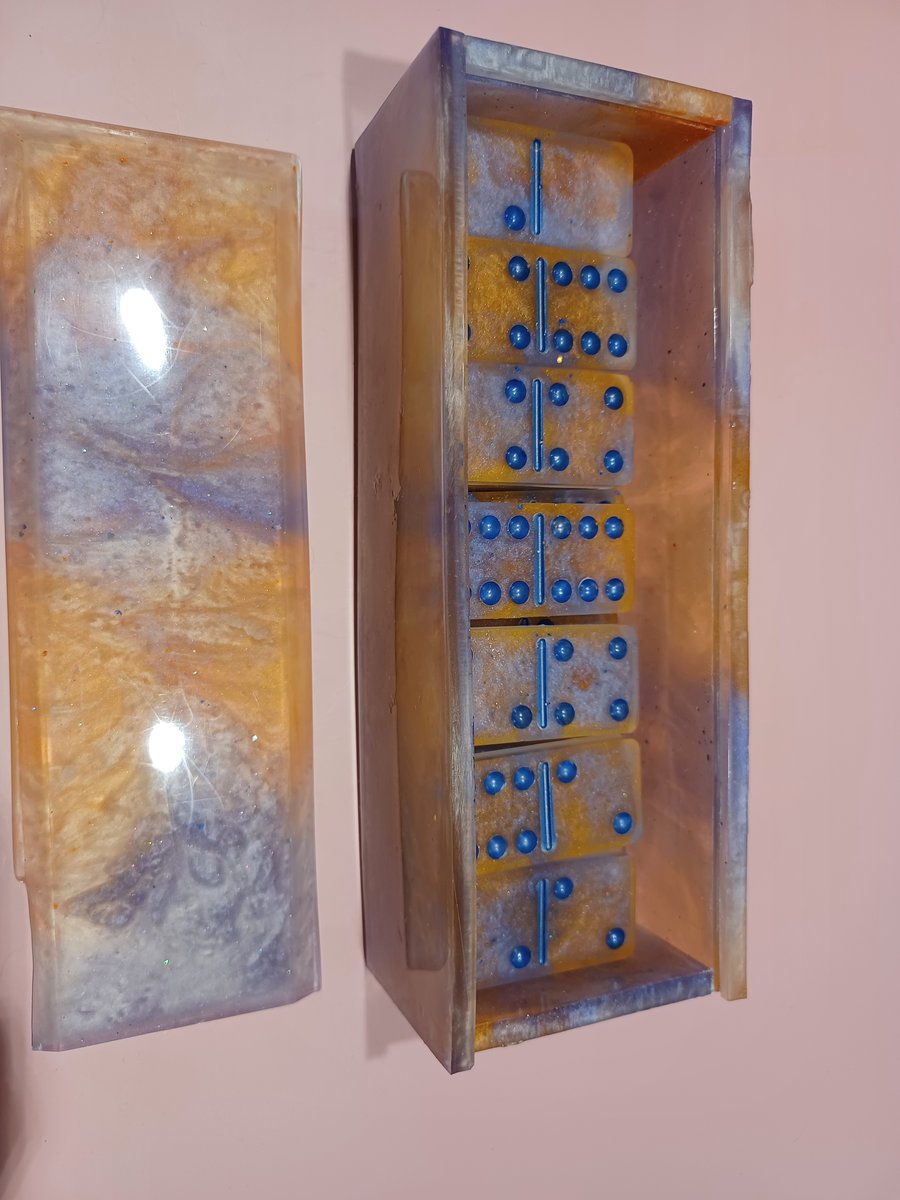 Slate Blue, Orange and White Dominos