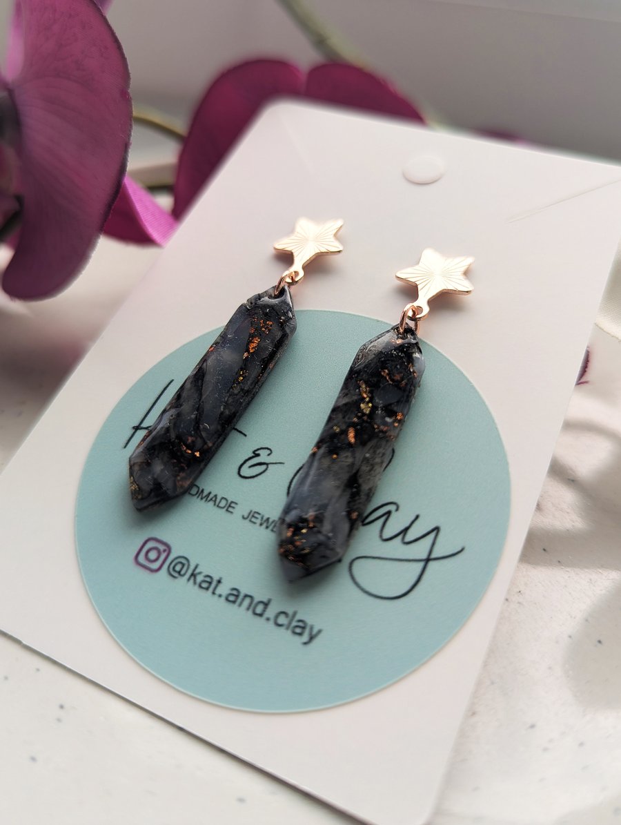 Smoky Quartz Style Crystal and Copper Earrings