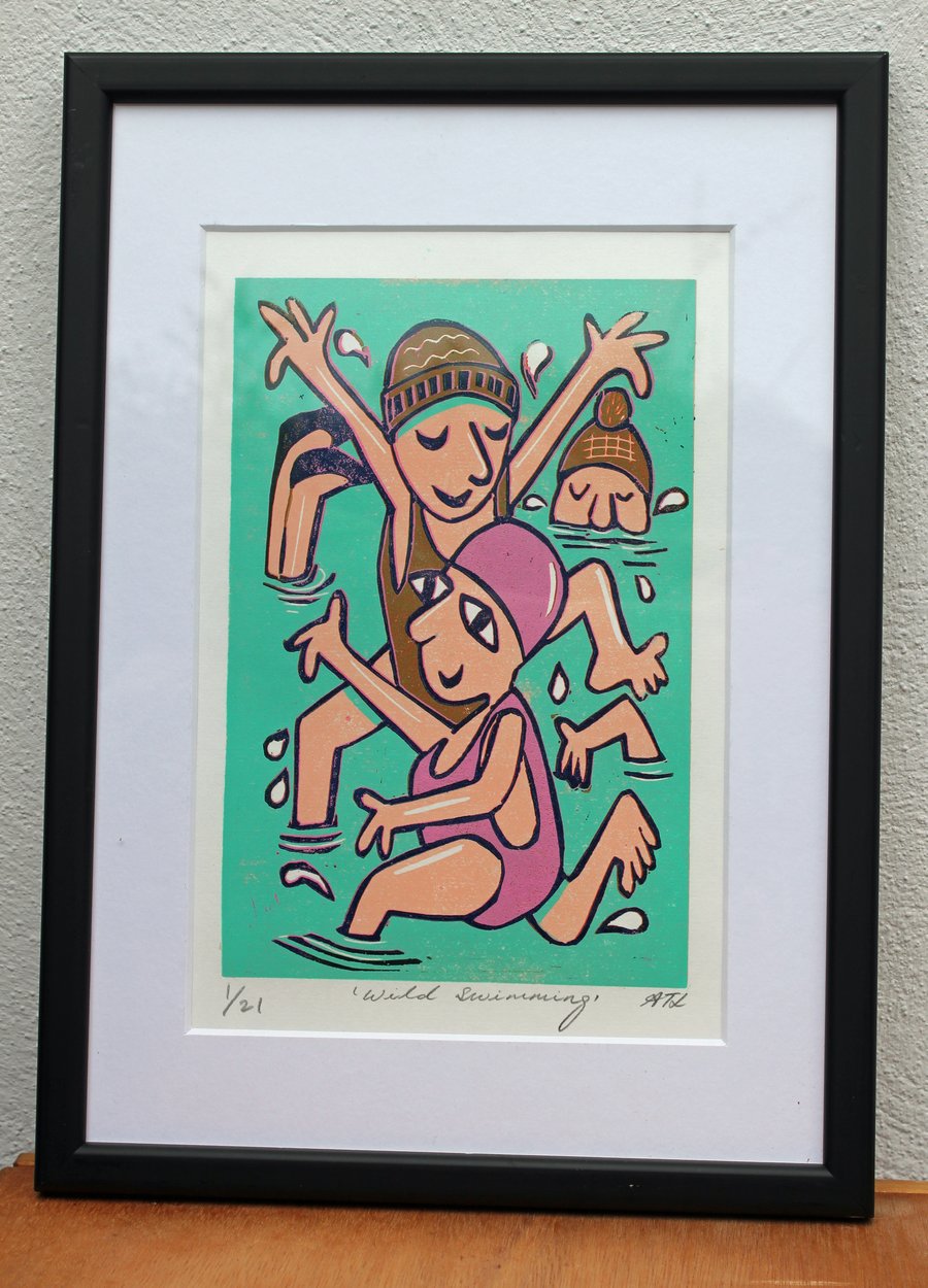 Wild Swimmers Lino Cut Print 