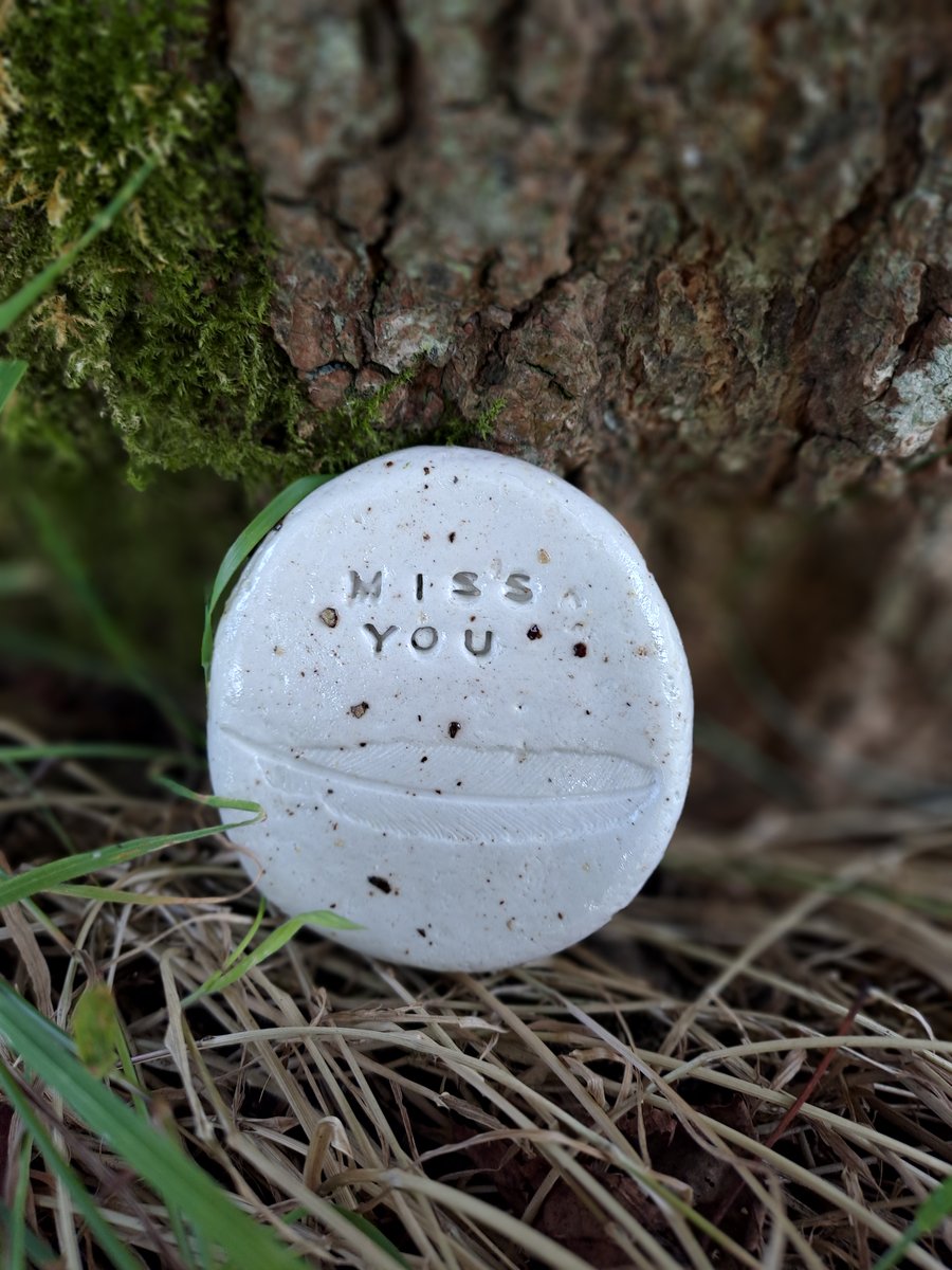 'Miss You' Clay Keepsake with Feather Accent