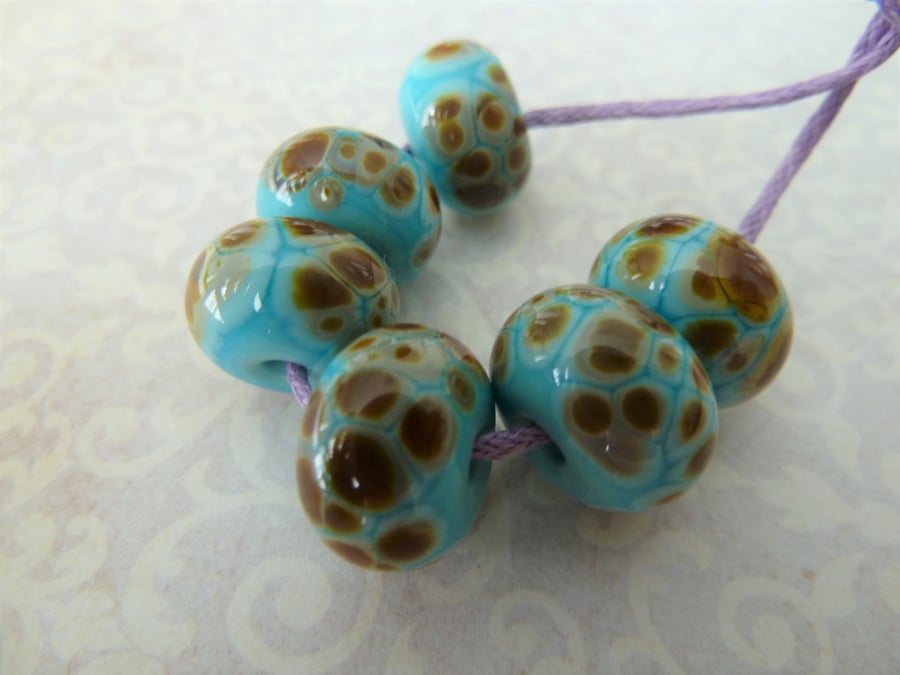 turquoise raku frit lampwork glass beads