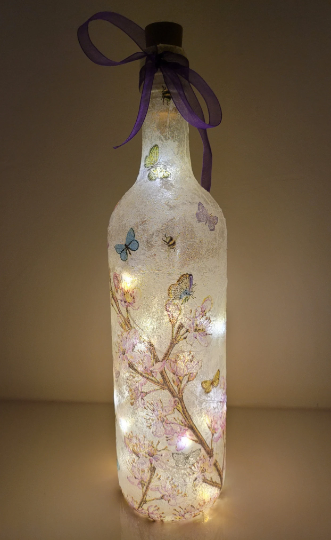 Decoupage Floral Butterfly Bottle lamp