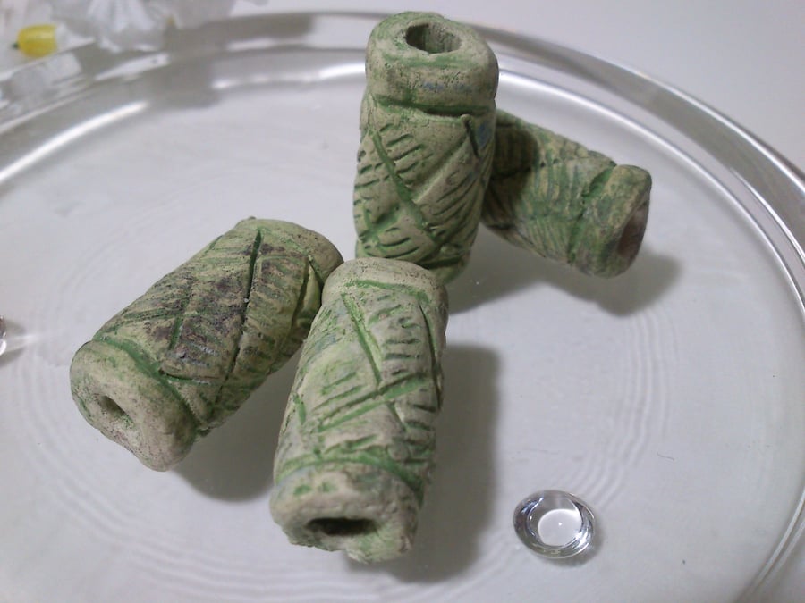 Green Rustic Tubular Beads