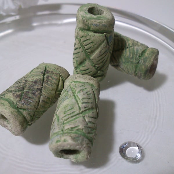 Green Rustic Tubular Beads