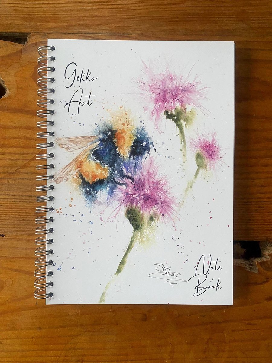 Bumblebee & Thistles Notebook, Notepad, A5 Size, Spiral bound, Wildlife Art Note