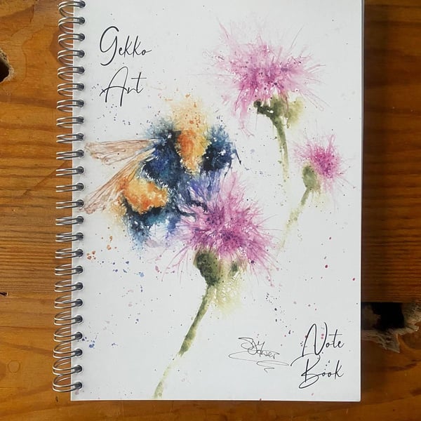 Bumblebee & Thistles Notebook, Notepad, A5 Size, Spiral bound, Wildlife Art Note