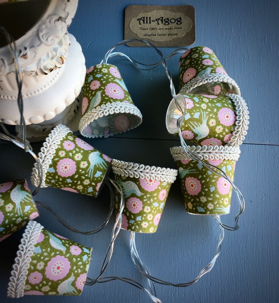 Mini Lampshade Fairy Lights - Tilda Bird Pond Love Birds Green