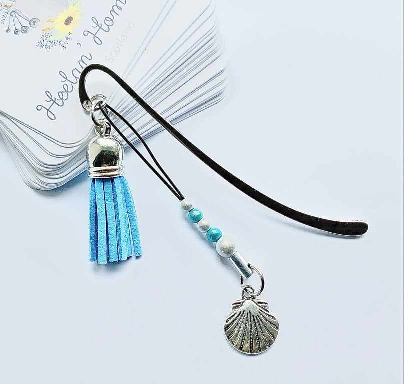 Metal Bookmark. Shell Bookmark. Beach. Ocean. Shells. Charm Bookmark. Beads.