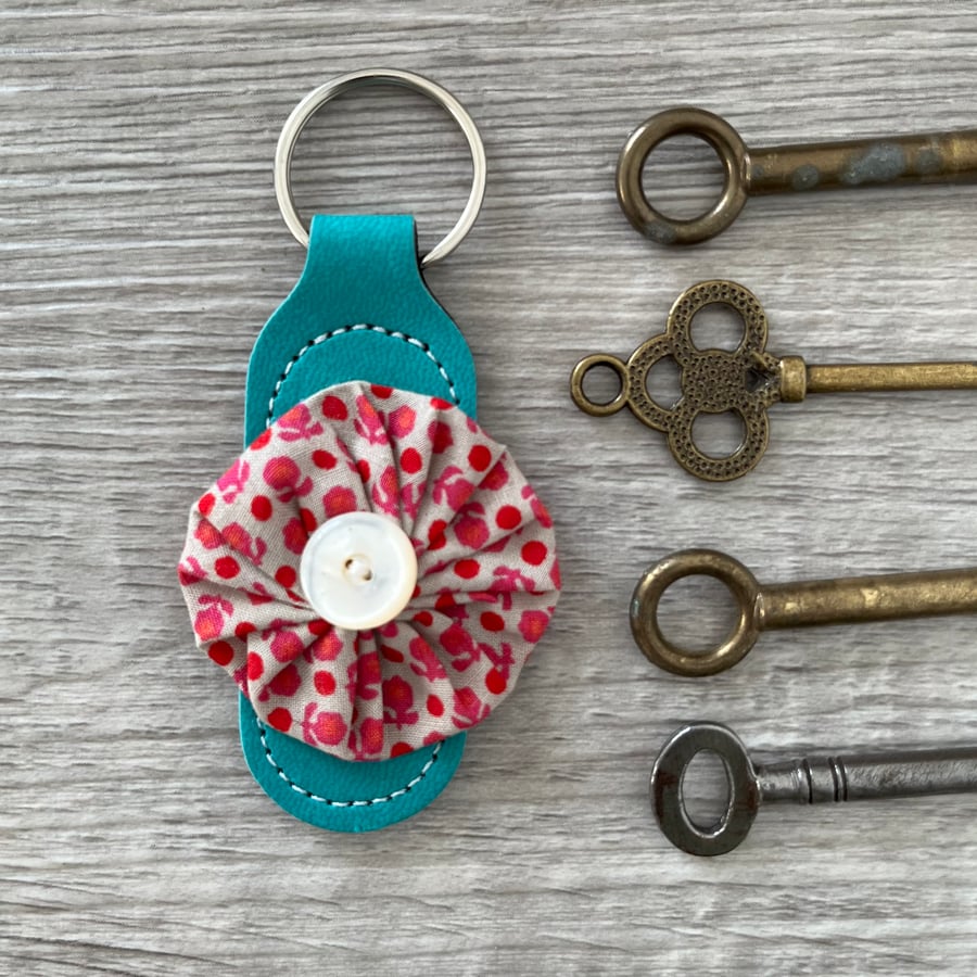 Suffolk Puff Fabric Flower Keyring