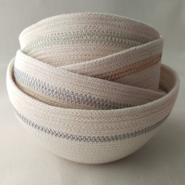 Freshwater Bowl, a coiled rope bowl with dark g... - Folksy