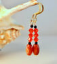 Banded Red Agate Earrings With Swarovski Crystals - Handmade In Devon