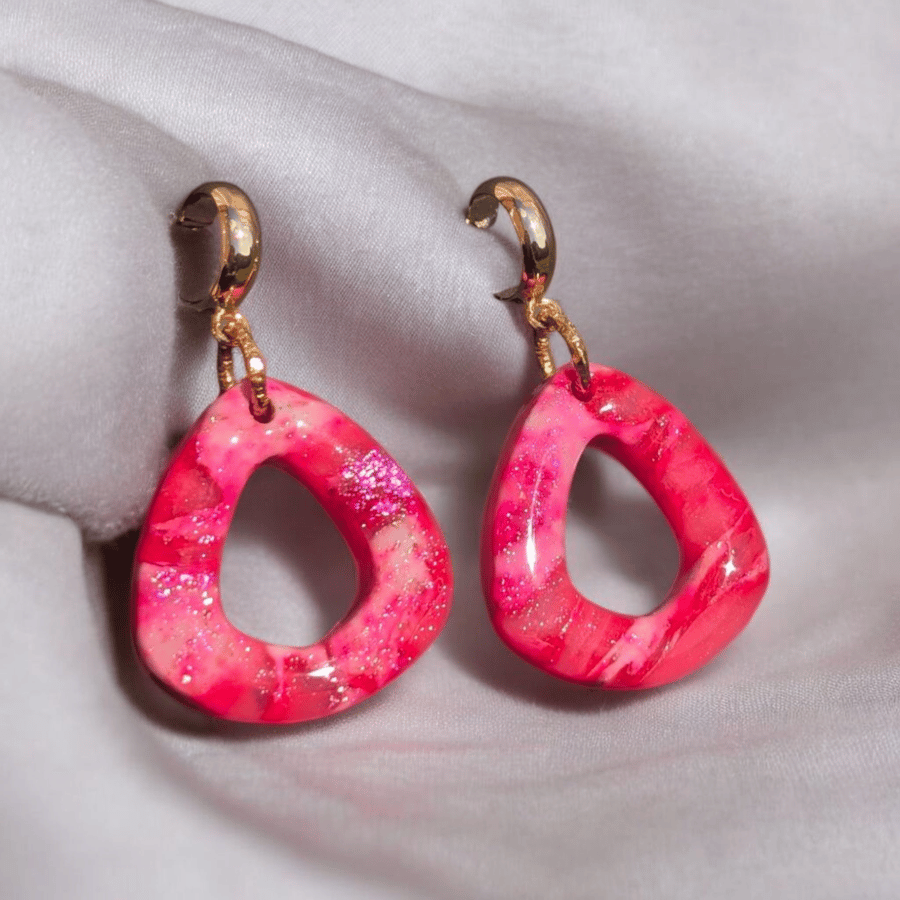 Pink Marble triangle shaped handmade polymer clay Earrings
