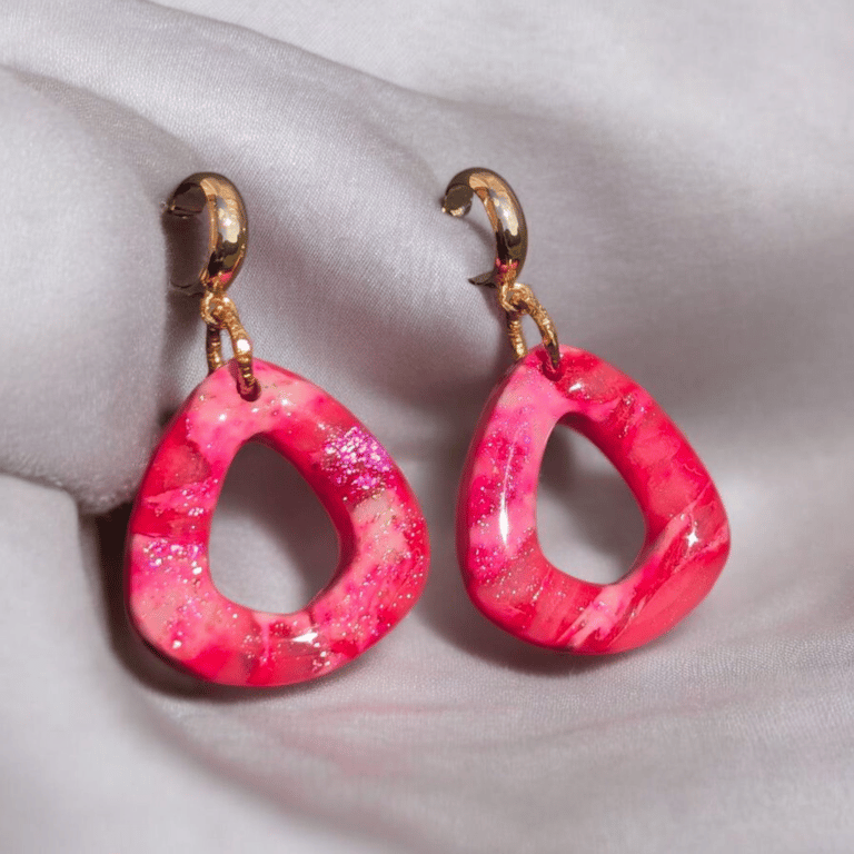 Pink Marble triangle shaped handmade polymer clay Earrings