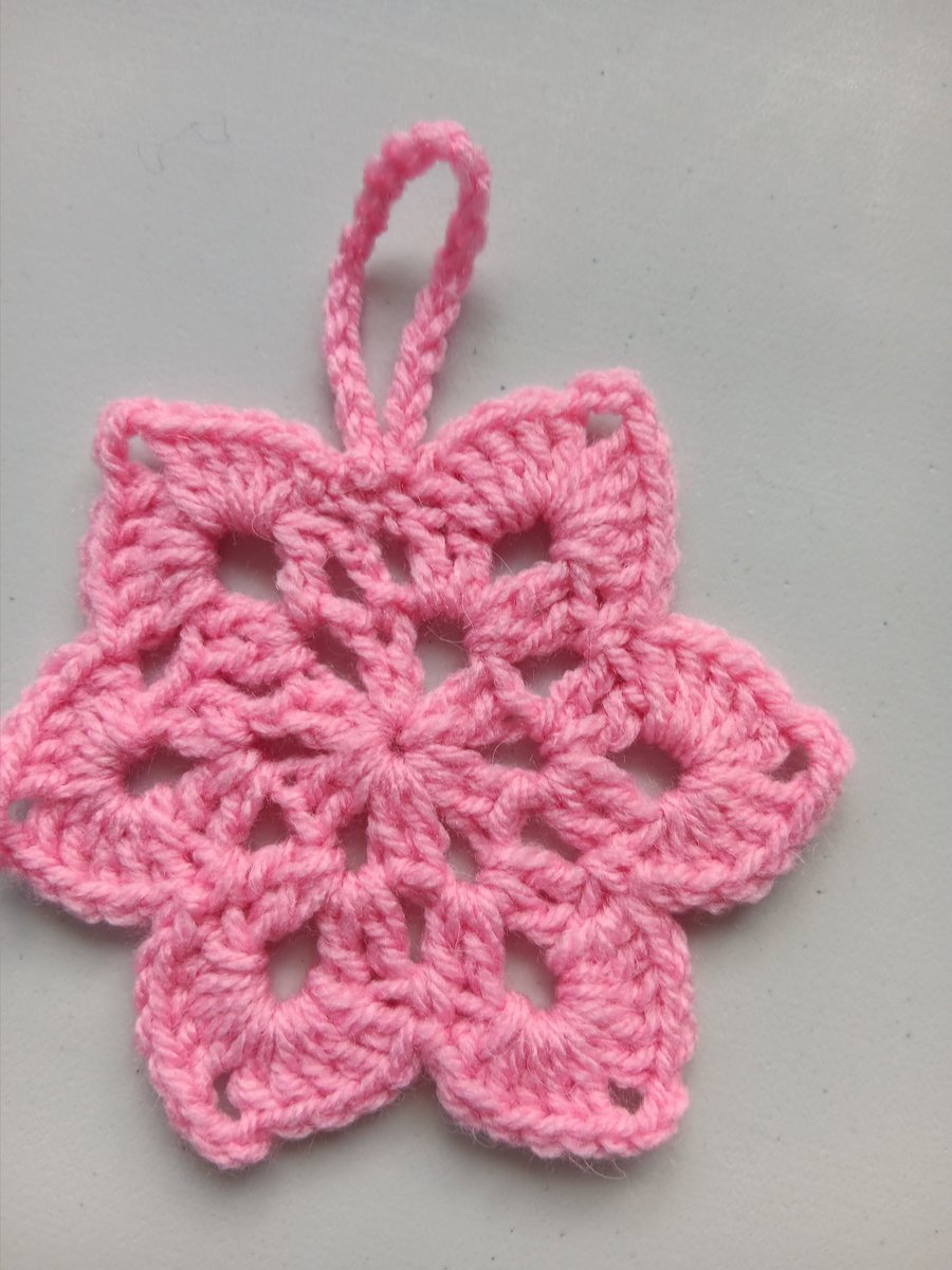Crochet Christmas Snowflake (Pink) - festive decoration