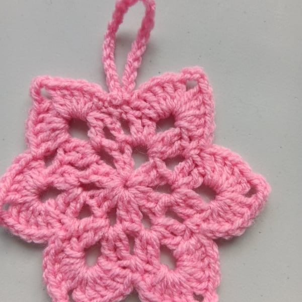 Crochet Christmas Snowflake (Pink) - festive decoration