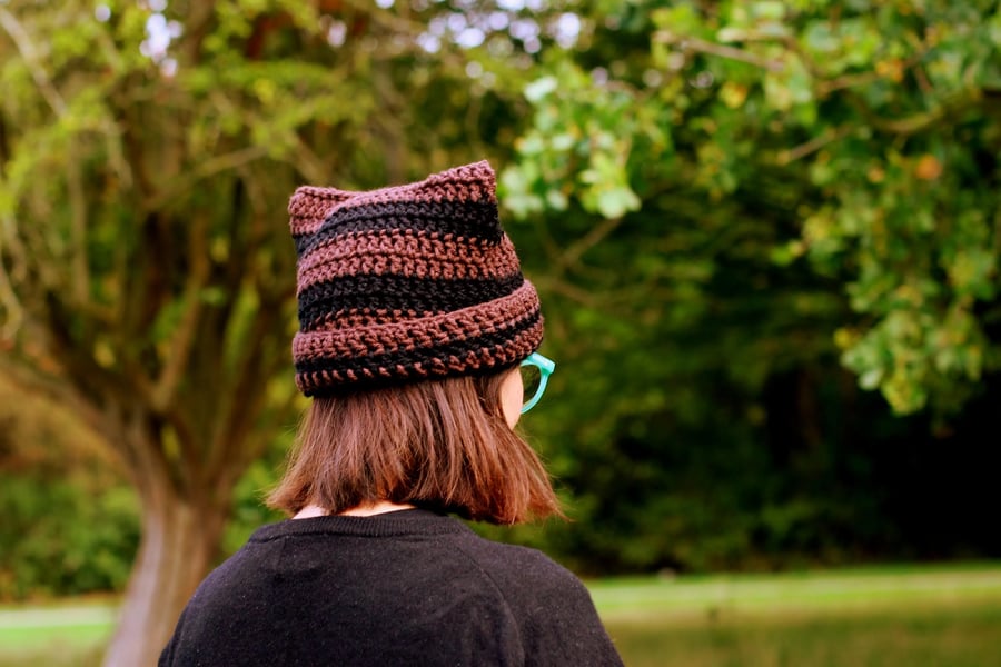Crochet Cat Ear Beanie: Striped Kitty Hat, Handmade Accessory