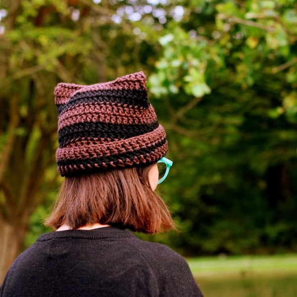 Crochet Cat Ear Beanie: Striped Kitty Hat, Handmade Accessory