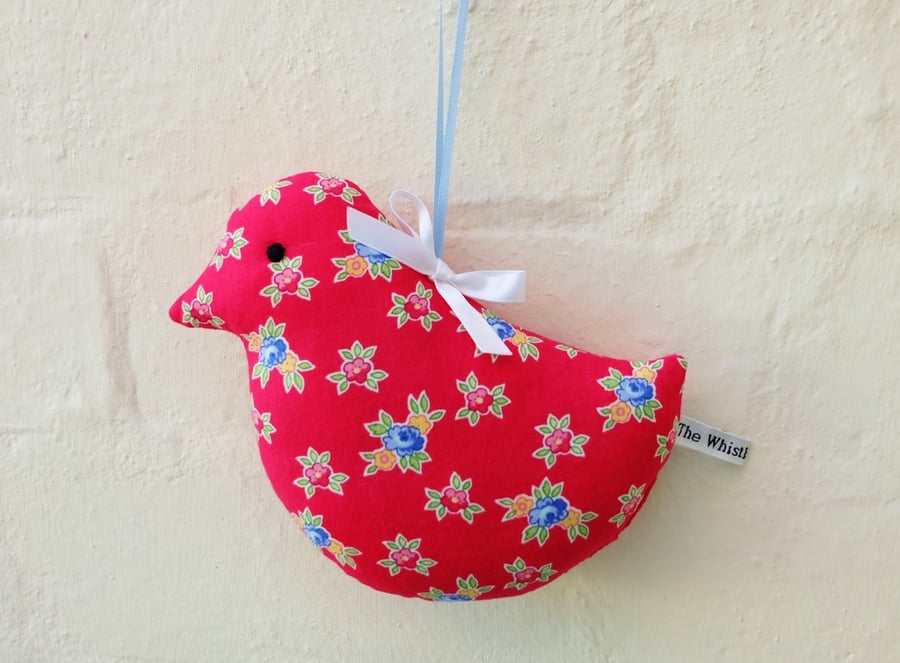 SALE Lavender Bird Sachet in Red Floral Fabric, Decorations, Scented Sachets