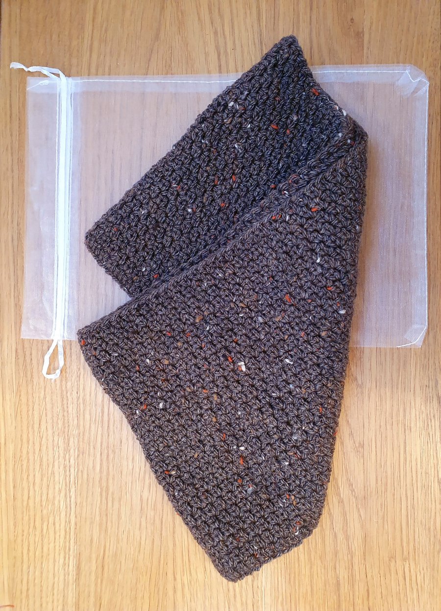 Crocheted brown tweed cowl