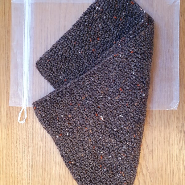 Crocheted brown tweed cowl