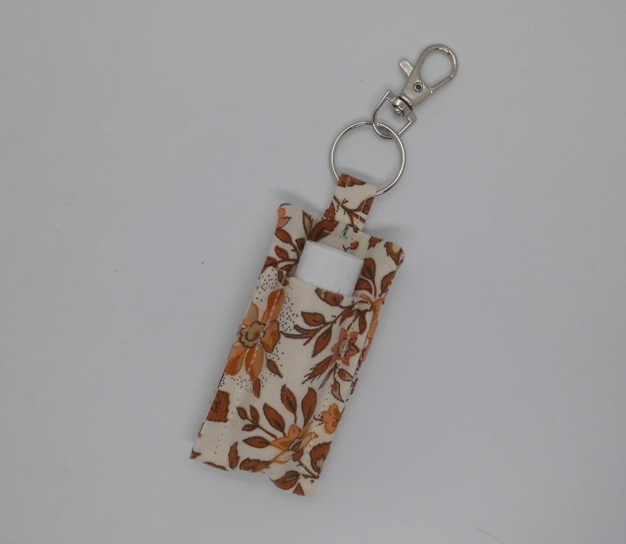 SOLD CLEARANCE Key ring lip balm holder in Sanderson floral print fabric 