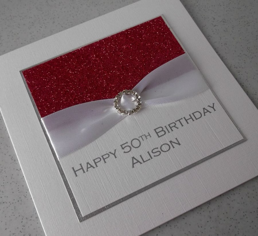 Handmade 50th birthday card, personalised, any age or name