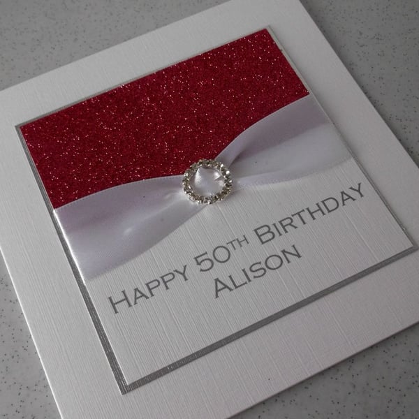 Handmade 50th birthday card, personalised, any age or name