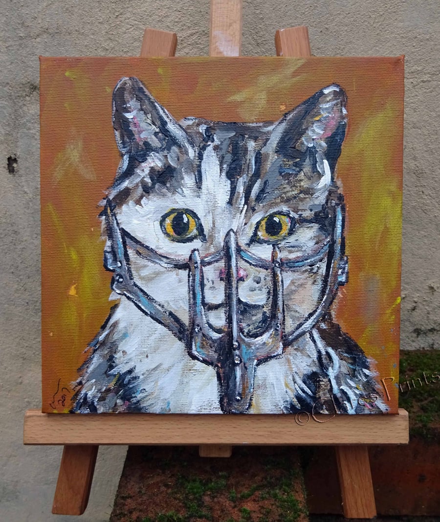 Mad Max Film Cat Original Art Acrylic Painting on Canvas OOAK Retro Steampunk