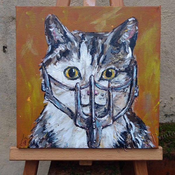 Mad Max Film Cat Original Art Acrylic Painting on Canvas OOAK Retro Steampunk