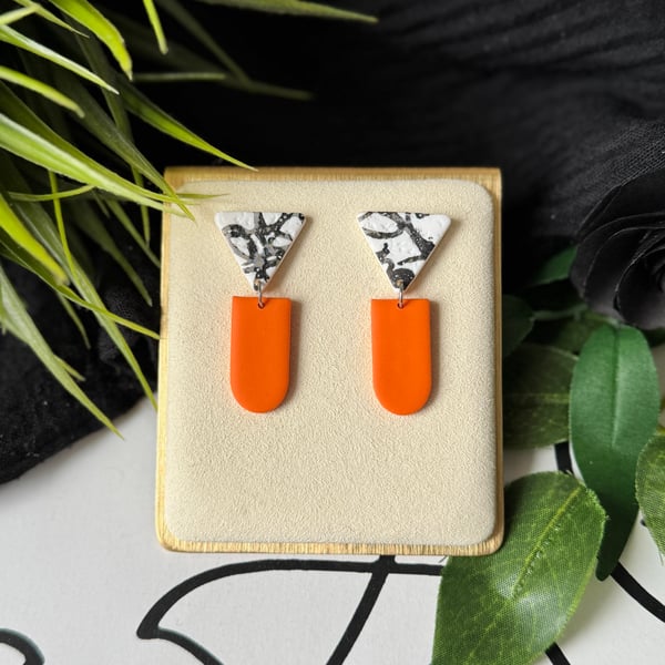 Graffiti Triangle and Orange Arch Earrings