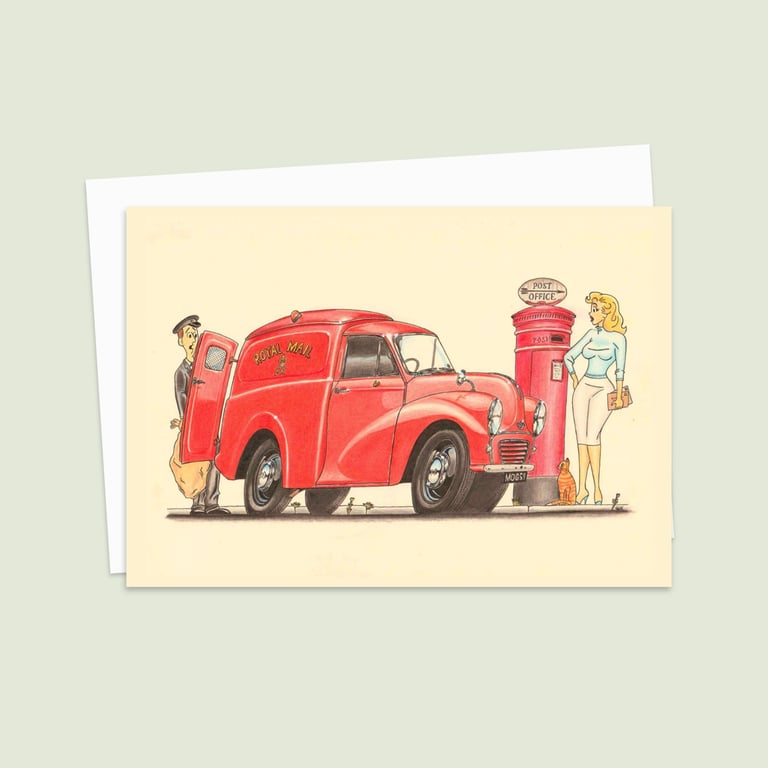 Classic Post Office Van Greetings Card: Hand Drawn Art Card  (323)