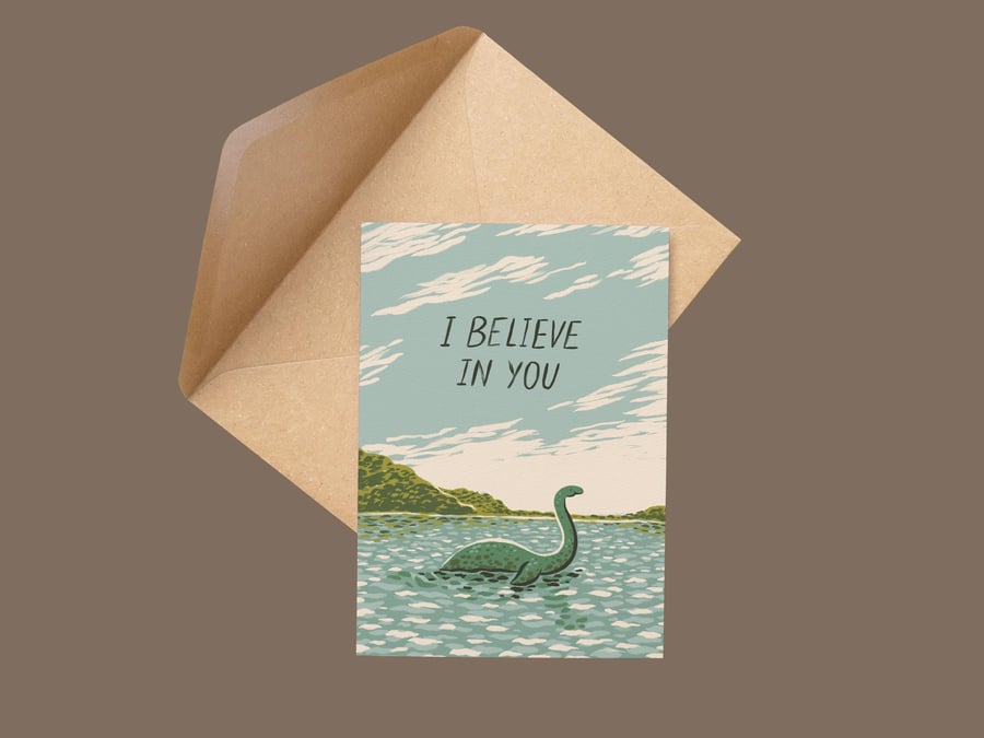 Loch Ness Monster Greetings Card: Unique Good Luck Card