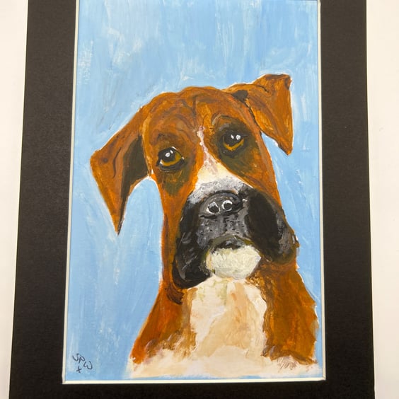 Original boxer dog painting in acrylics 5x7"