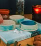 Ceramic handmade small dip bowl - glazed in sea colours - turquoise and blues