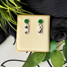 Remnant Monochrome Squish and Green Glitter Earrings 