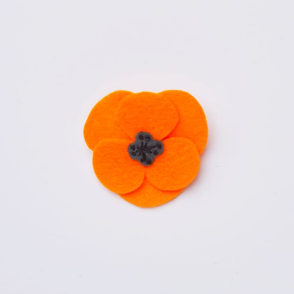 Orange poppy flower brooch