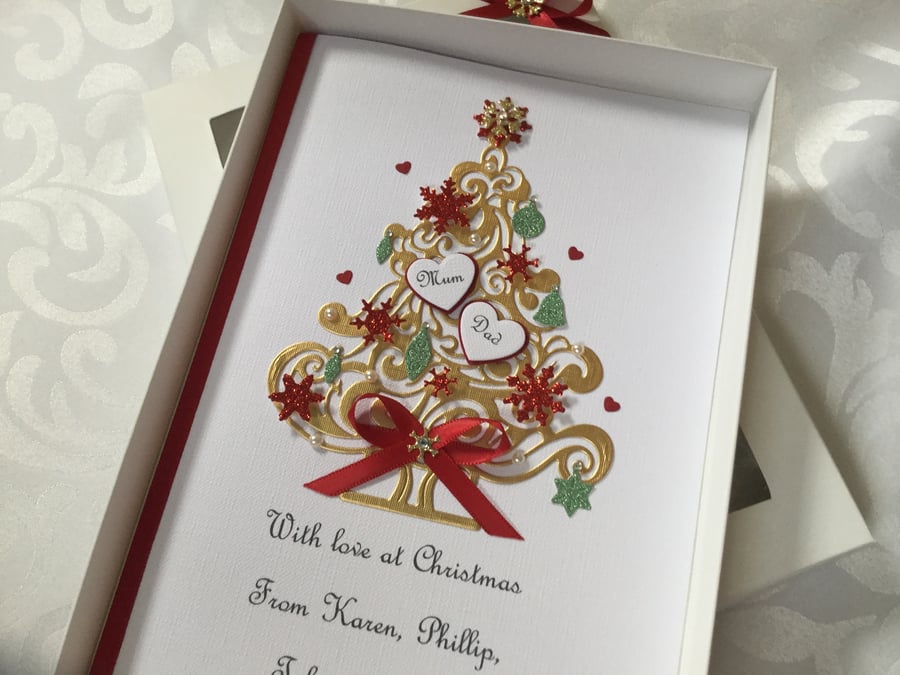 Personalised Christmas Card Mum Dad Nan Grandad Couple Gift Boxed Handmade 