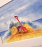 watercolour print of a Sandcastle on a Cornwall Beach - Image 3