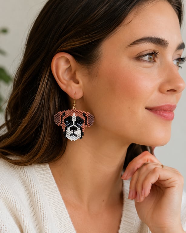 Handmade Seed Bead Dog Earrings Miyuki Earrings